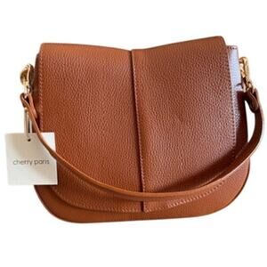 Cherry Paris Layana Cognac Pebbled Leather Crossbody Bag NWT